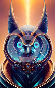Owl king artictic design, magical and mysterious owl. Generative Ai. photo