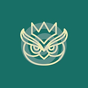 owl king owl head nocturnal bird line logo design vector