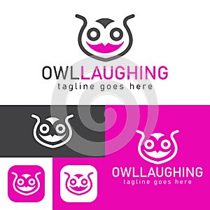 Owl laughing logo.Simple and creative icon style.Modern minimal. Vector illustration.