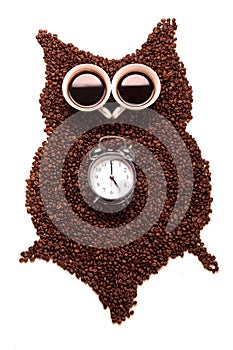 Owl, made of coffee seeds and two caps