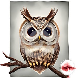 Owl Magic - Colorful T-Shirt Illustration with Textured Watercolor Background