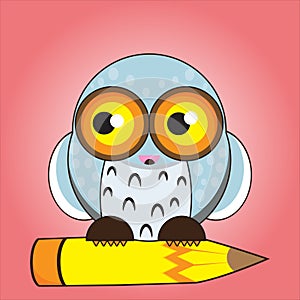 Owl mascot sitting on a pencil vector photo