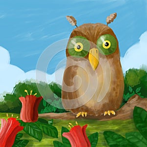 Owl on a meadow
