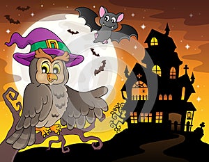 Owl near haunted house theme 2