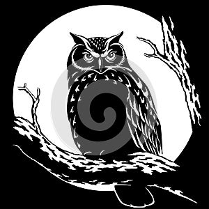 Owl at night on a background of the moon vector illustration