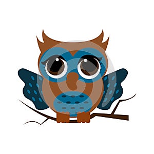 Owl night bird with big eyes. Colorful illustration