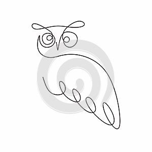 Owl one line drawing vector. Minimalism style of bird logo icon silhouette with continuous single hand drawn minimalist and