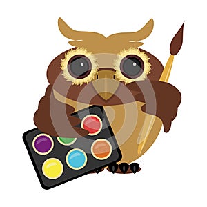 Owl with paints and brush photo