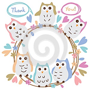 Owl pastel colorful circle thank you template card