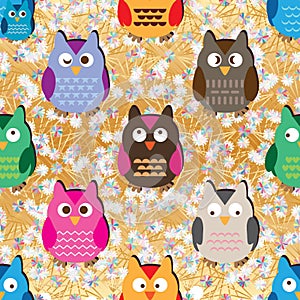 Owl pastel flower gold seamless pattern