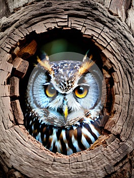 Owl peeping from a tree, Ai Generated