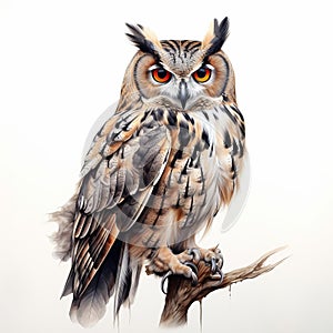 Realistic Life Drawing Of Full Body Owl Isolated photo