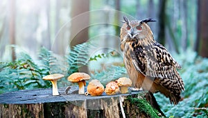 Owl Perched on a Wooden Stump
