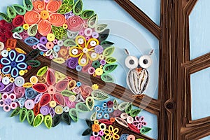 Owl in a quilling art tree
