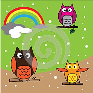Owl and rainbow cloud cover vector design