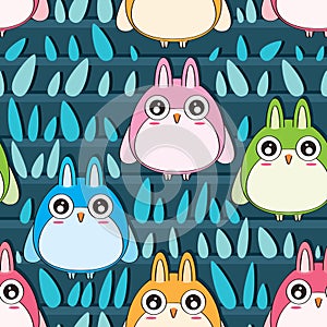 Owl row seamless pattern