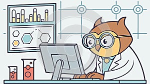 Owl scientist at computer, digital research design element vector design Generative AI