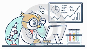 Owl scientist at computer, tech research design element vector design Generative AI