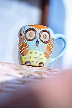 Owl shape coffee mug - handmade household item, kitchenware