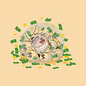 Owl sticker emoticon happy on bags of money