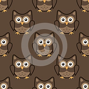 Owl stylized art seemless pattern brown colors