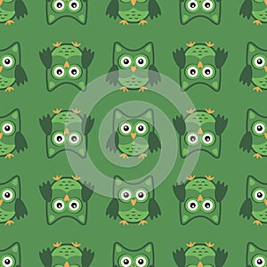 Owl stylized art seemless pattern green colors