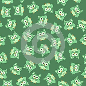 Owl stylized art seemless pattern green colors