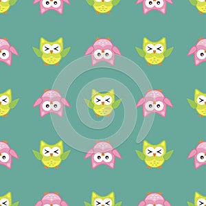 Owl stylized art seemless pattern green colors
