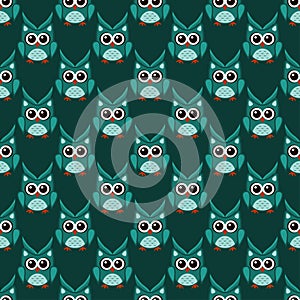 Owl stylized art seemless pattern green colors