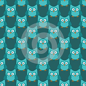 Owl stylized art seemless pattern green colors