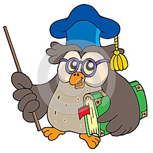 Owl teacher with book and pointer