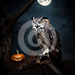 OWL ON TREE IN NIGHT GENERATED BY AI TOOL