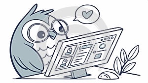 Owl using a laptop computer, symbolizing learning and technology vector design Generative AI