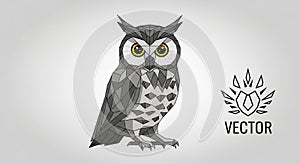 Of an owl using triangular shapes in shades of black gray and