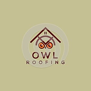 Owl vector logo. Roof repair logo. Roof logo. Owl icon