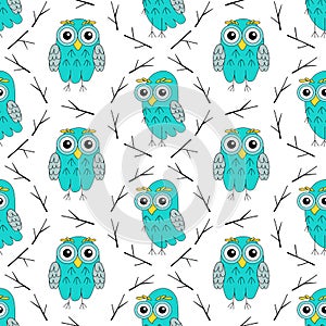 Owl vector seamless pattern. Woodland animals seamless pattern