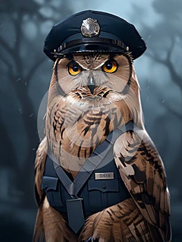 an owl wearing a police uniform