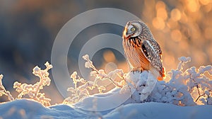 Owl in winter sunlight