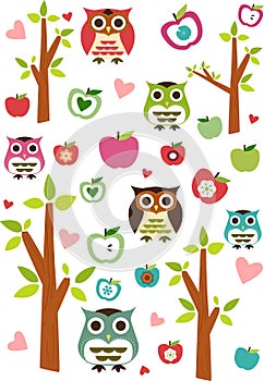 Owls, apples and trees