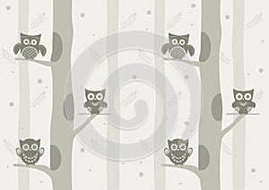 Owls on branch at day,Design for cards