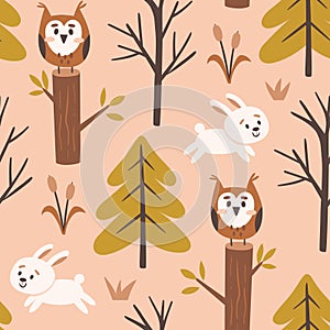 Owls & Bunnies Seamless Pattern