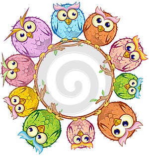 Owls cartoon in the empty circle