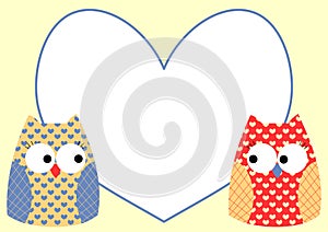 Owls greeting card with love heart