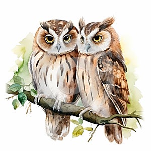 Owls Perched on Tree Branch