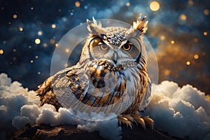 owls sleeps on a cloud watercolor. ai generative