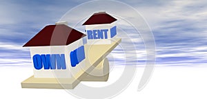 Own or Rent on balance scale concept
