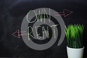 Own or Rent written with color chalk concept on the blackboard