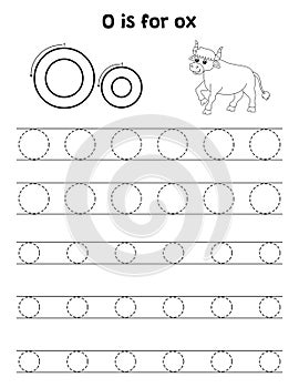 Ox Animal Tracing Letter ABC Coloring Page O