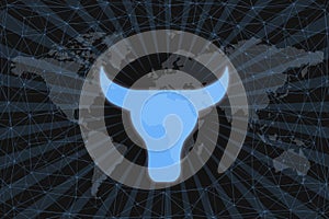 Ox Fina Abstract Cryptocurrency. With a dark background and a world map. Graphic concept for your design photo