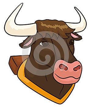 Ox head with yoke and yellow belt, Vector Illustration